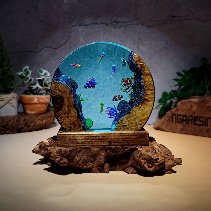 Aquarium Fish Usa - 해양 수족관 생물 레진 테이블 램프