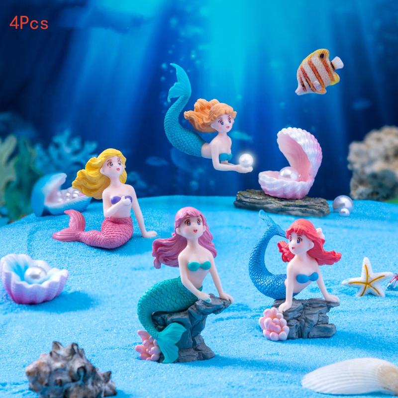 4Pcs 플라스틱 물고기 탱크 작은 인어 장식품 미니어 - Aquarium Fish Cartoon 리뷰 및 가격